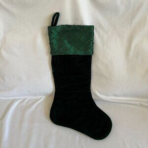 Green Velvet Quilted Christmas Stocking 20" With Hanging Loop Holiday Decor